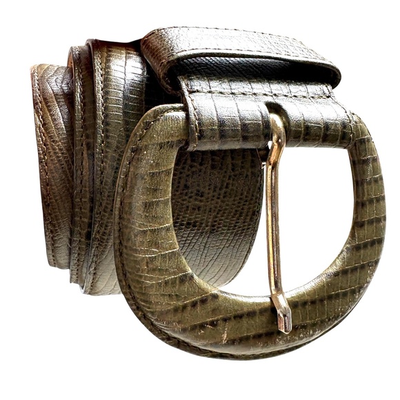 belt AXIOM vintage S olive green embossed leather 2' wide 80's - Picture 1 of 9